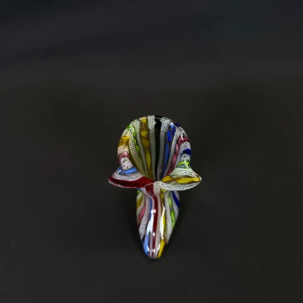Vintage Murano A Decora Latticino Ribbons Boot Vase Multicolor w Sticker